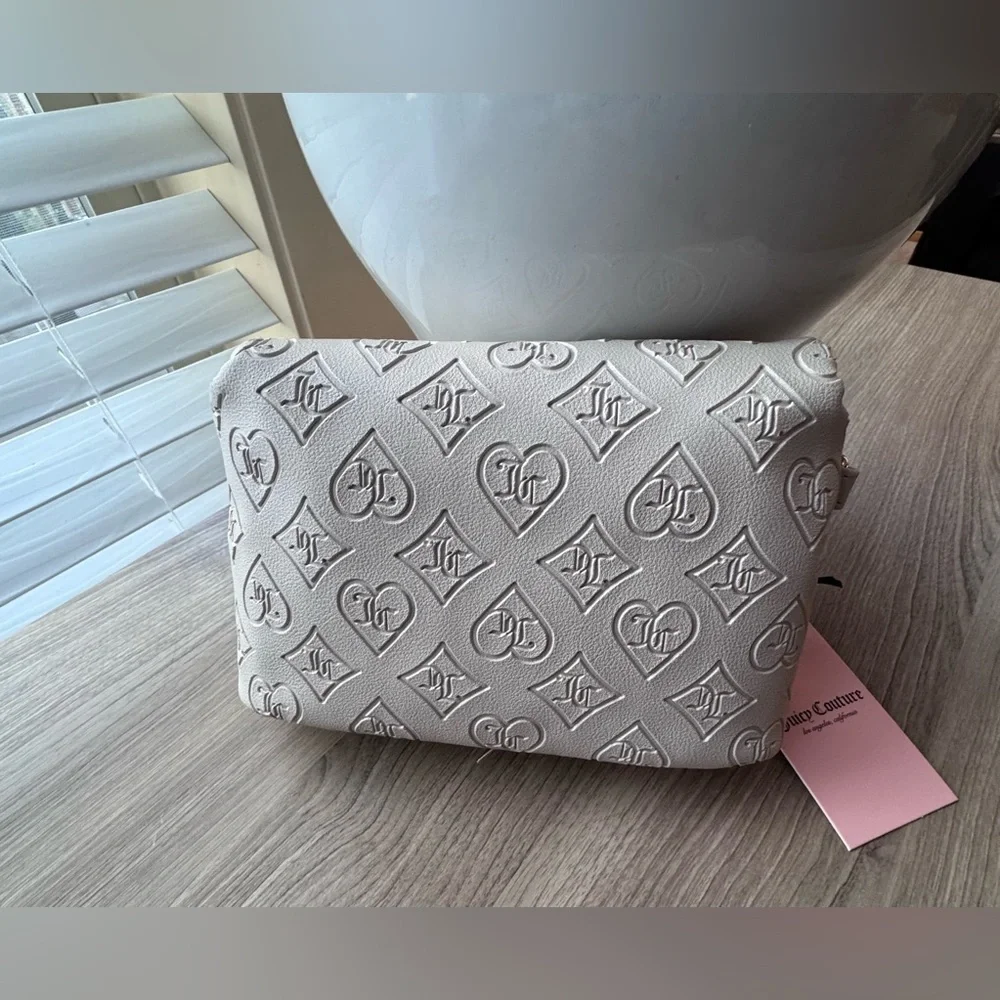 Juicy Couture Cream Embossed Wristlet Clutch with Heart Accent